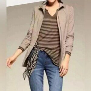 CABI Simple Tee Heather Brown Black Stripe Long Sleeve Sz XS #4440 EUC